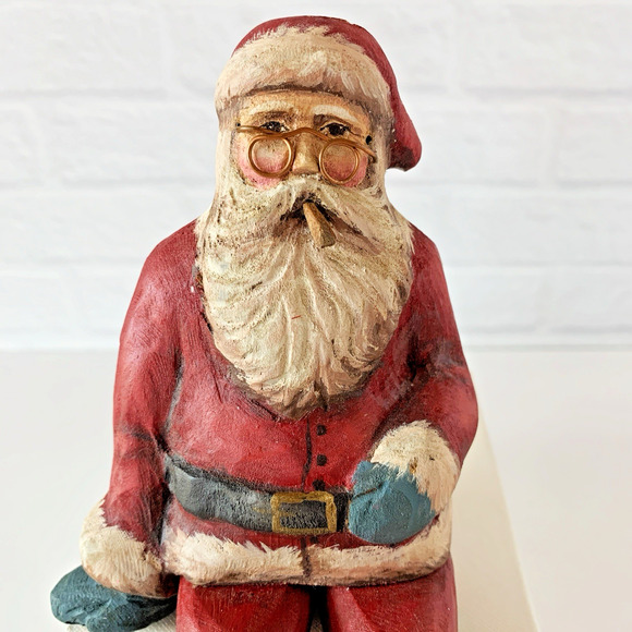 Vintage Crate Prospects Santa Shelf Sitter Figure Ann Olson Wood Hand Carved - Picture 3 of 11